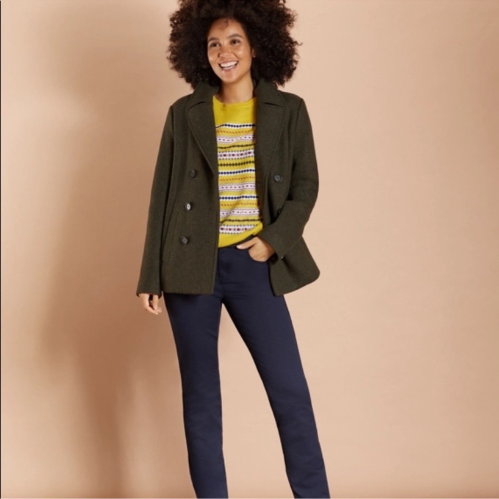 NWT BROOKS BROTHERS Wool-Blend Double-Knit Olive Peacoat Women’s Size 8